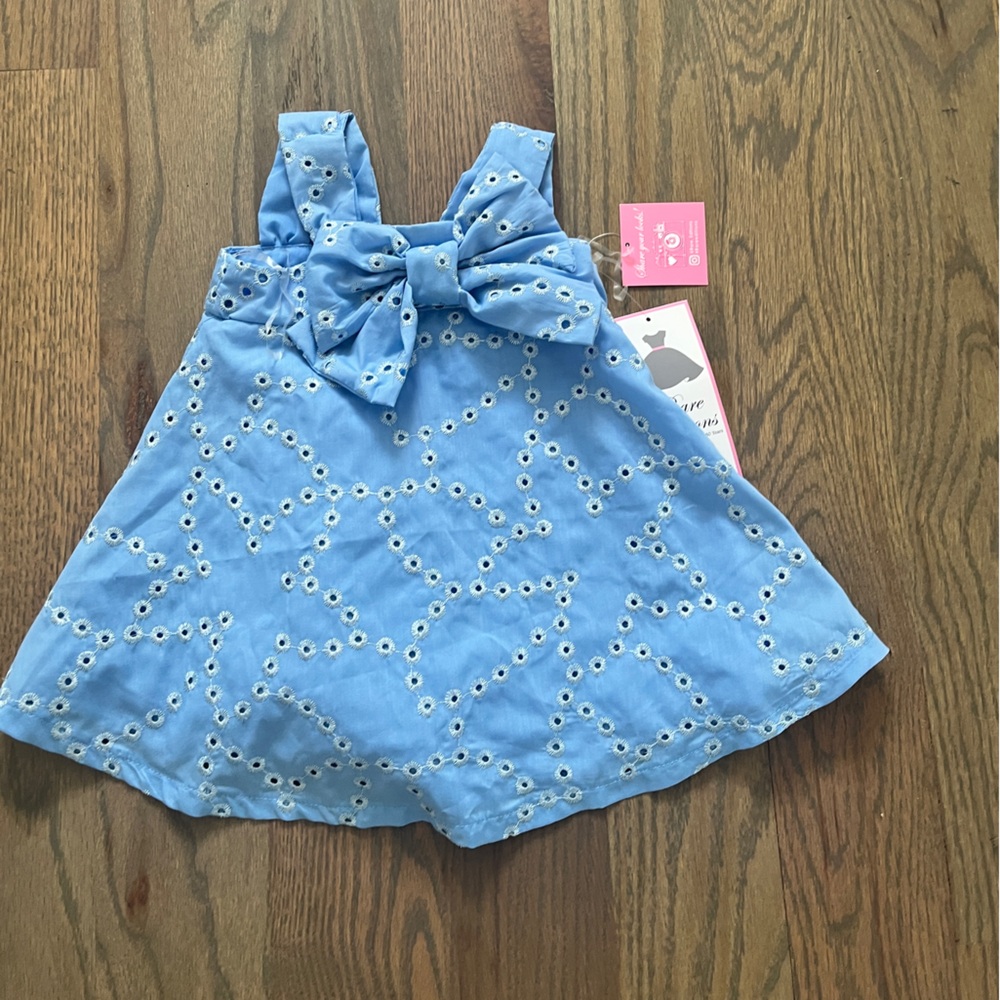 Blue Eyelet Bow Toddler Dress - 2T - Rare Editions